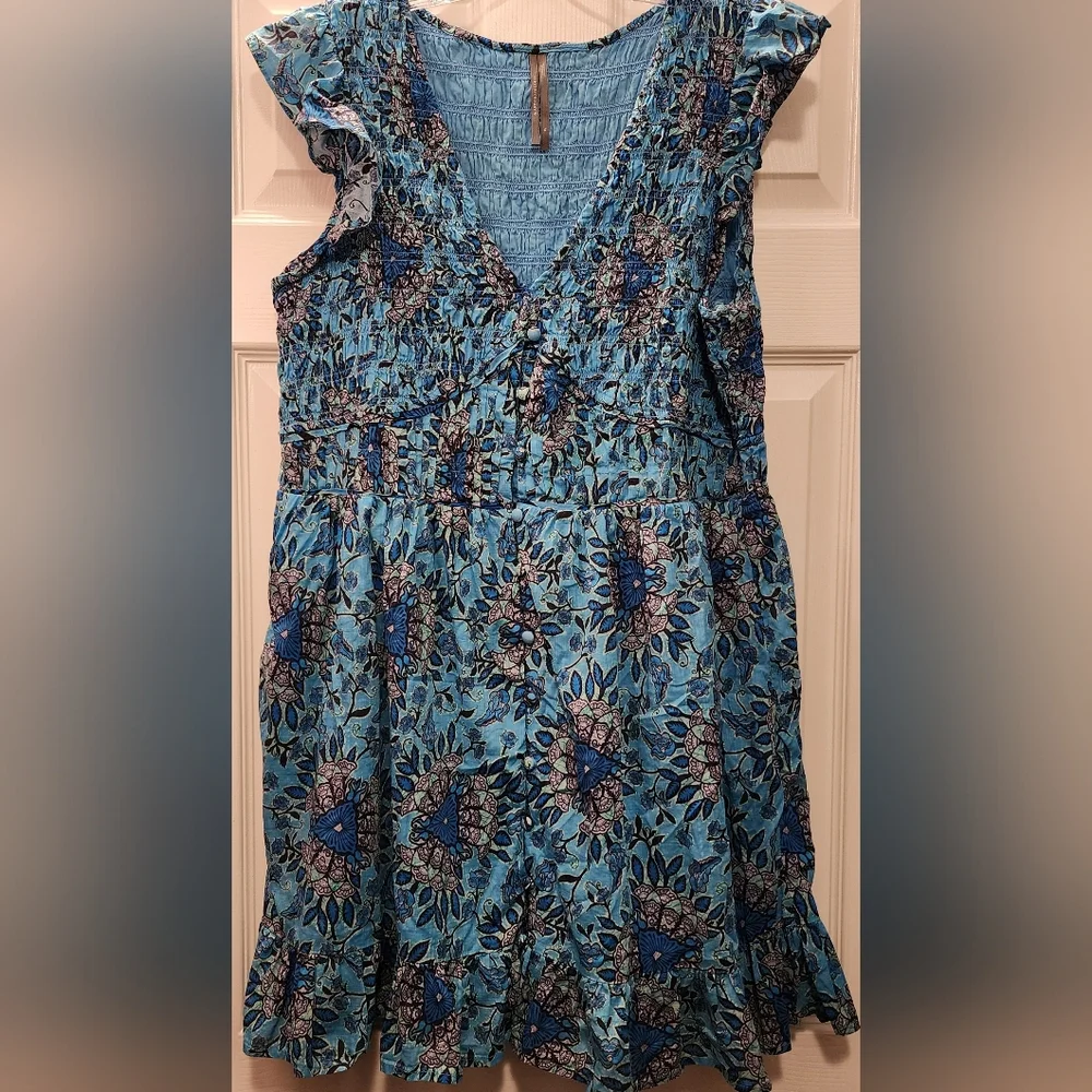 Anthropologie Peregrine Mini Dress • Blue Flutter Sleeves • Sexy V-Neck • XL - Picture 2 of 10